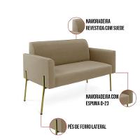 Sofá Namoradeira 2 Lugares Pé De Ferro Dourado Marisa Suede Marrom Rato D03