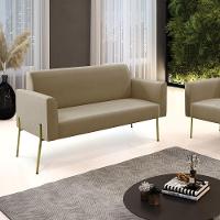 Sofá Namoradeira 2 Lugares Pé De Ferro Dourado Marisa Suede Marrom Rato D03 - 5