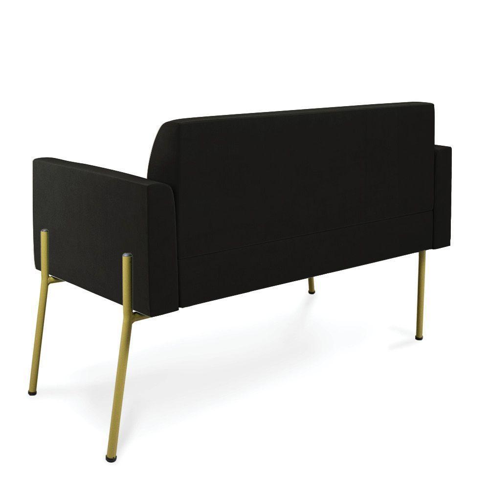 Sofá Namoradeira 2 Lugares Pé De Ferro Dourado Marisa Suede Preto D03 - 2