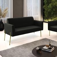 Sofá Namoradeira 2 Lugares Pé De Ferro Dourado Marisa Suede Preto D03 - 5
