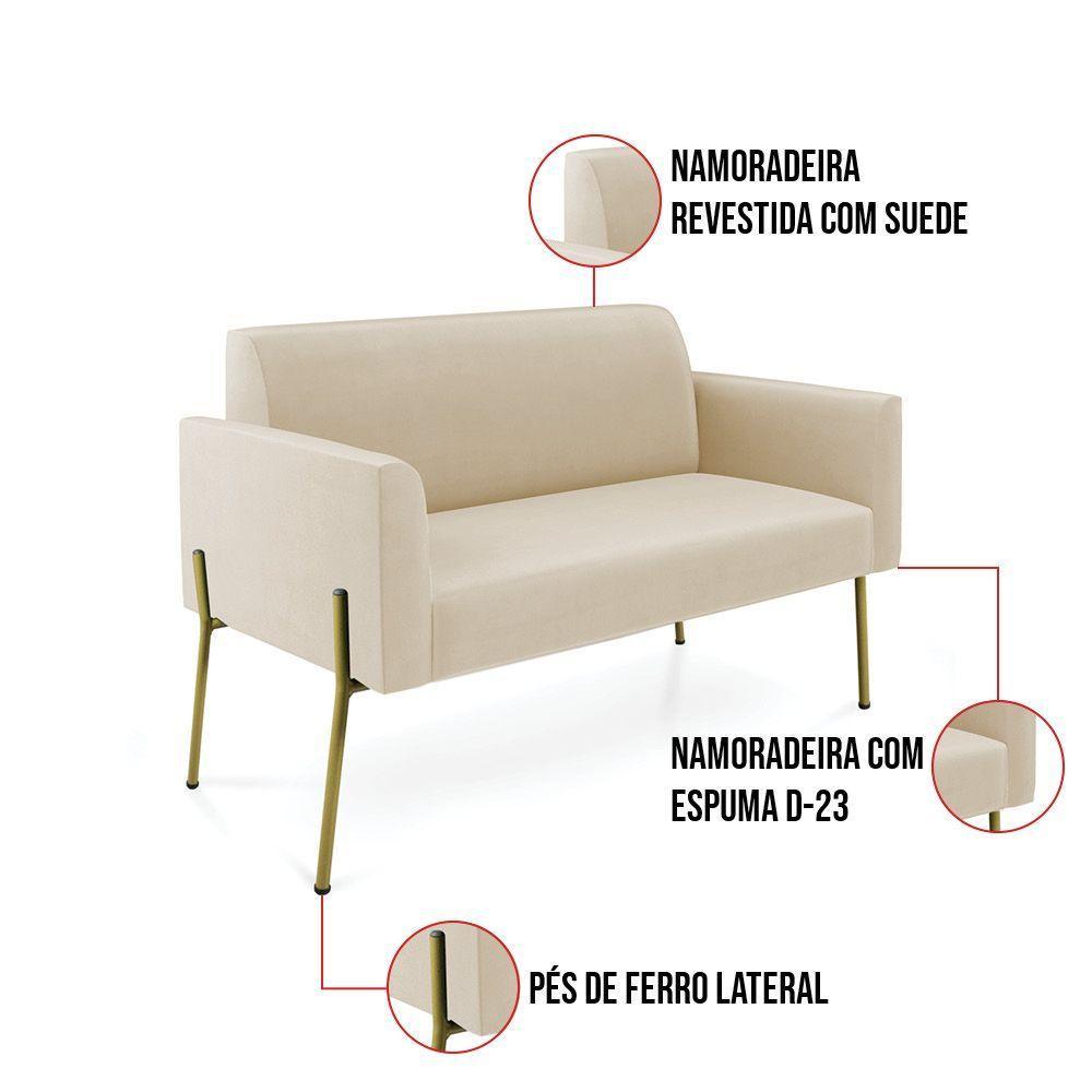 Sofá Namoradeira 2 Lugares Pé De Ferro Dourado Marisa Suede Bege D03 - 3