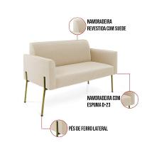 Sofá Namoradeira 2 Lugares Pé De Ferro Dourado Marisa Suede Bege D03 - 3