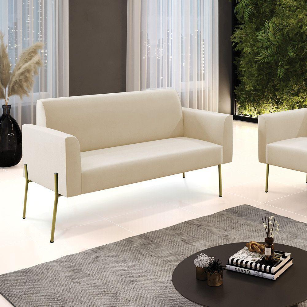 Sofá Namoradeira 2 Lugares Pé De Ferro Dourado Marisa Suede D03 Bege - 4