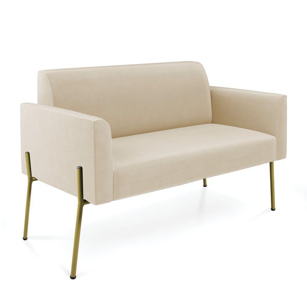 Sofá Namoradeira 2 Lugares Pé De Ferro Dourado Marisa Suede D03 Azul Marinho - 1