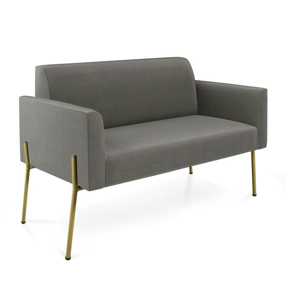 Sofá Namoradeira 2 Lugares Pé De Ferro Dourado Marisa Suede Grafite D03 - 1