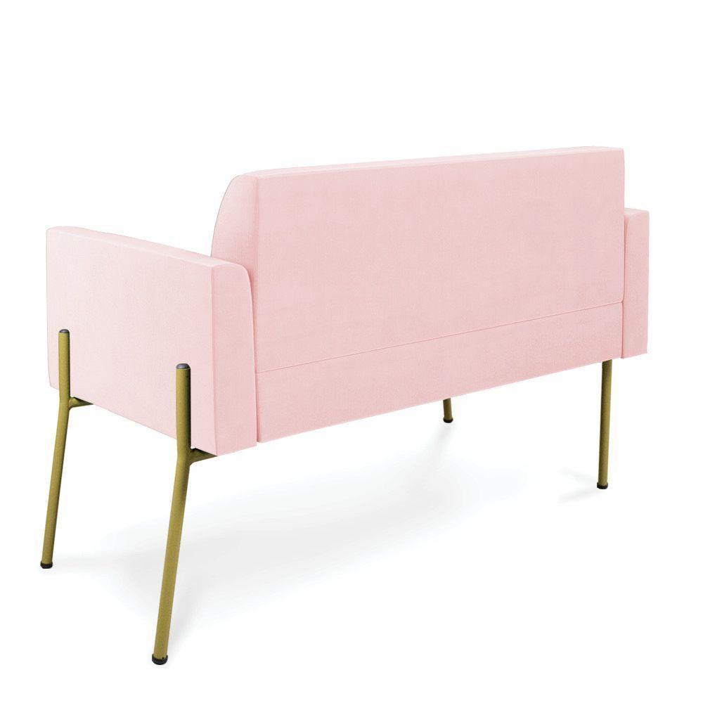 Sofá Namoradeira 2 Lugares Pé De Ferro Dourado Marisa Suede D03 Rosa Bebê - 2