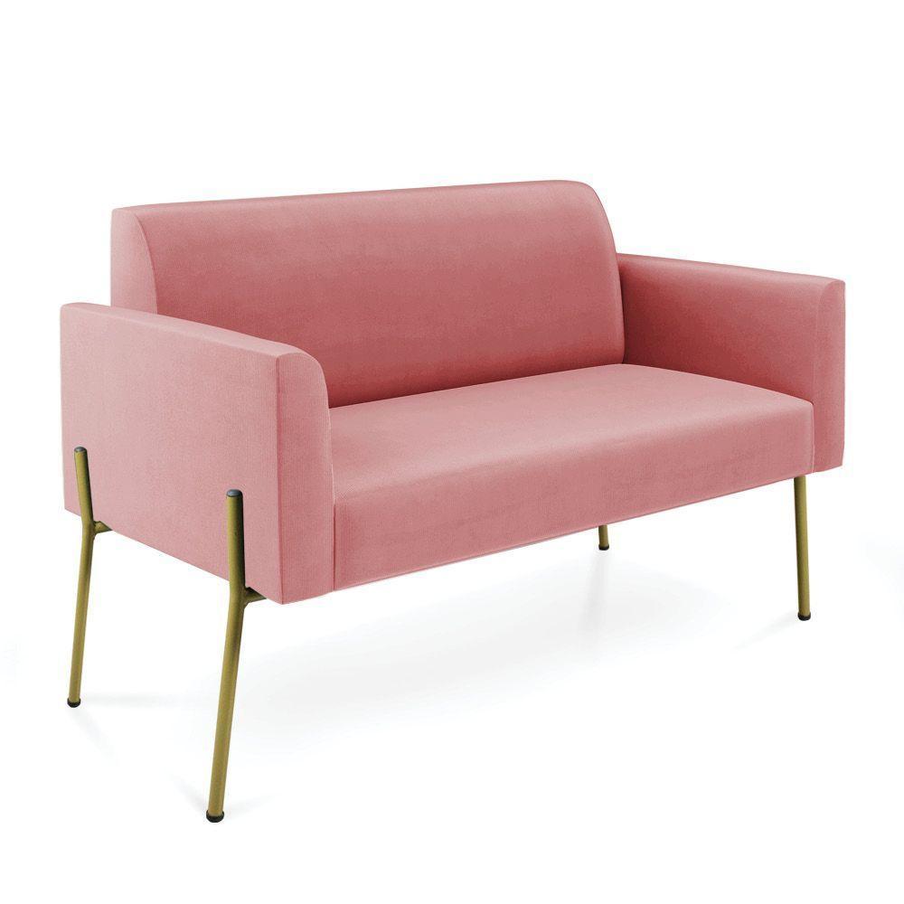 Sofá Namoradeira 2 Lugares Pé De Ferro Dourado Marisa Suede D03 Rose - 1
