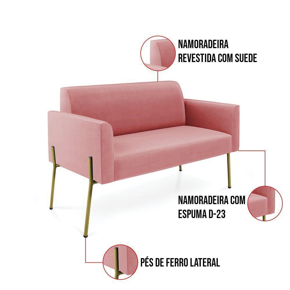 Sofá Namoradeira 2 Lugares Pé De Ferro Dourado Marisa Suede D03 Rose - 4