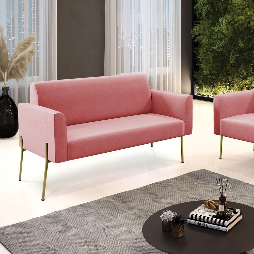 Sofá Namoradeira 2 Lugares Pé De Ferro Dourado Marisa Suede D03 Rose - 5