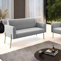 Sofá Namoradeira 2 Lugares Pé De Ferro Dourado Marisa Suede Cinza D03 - 5