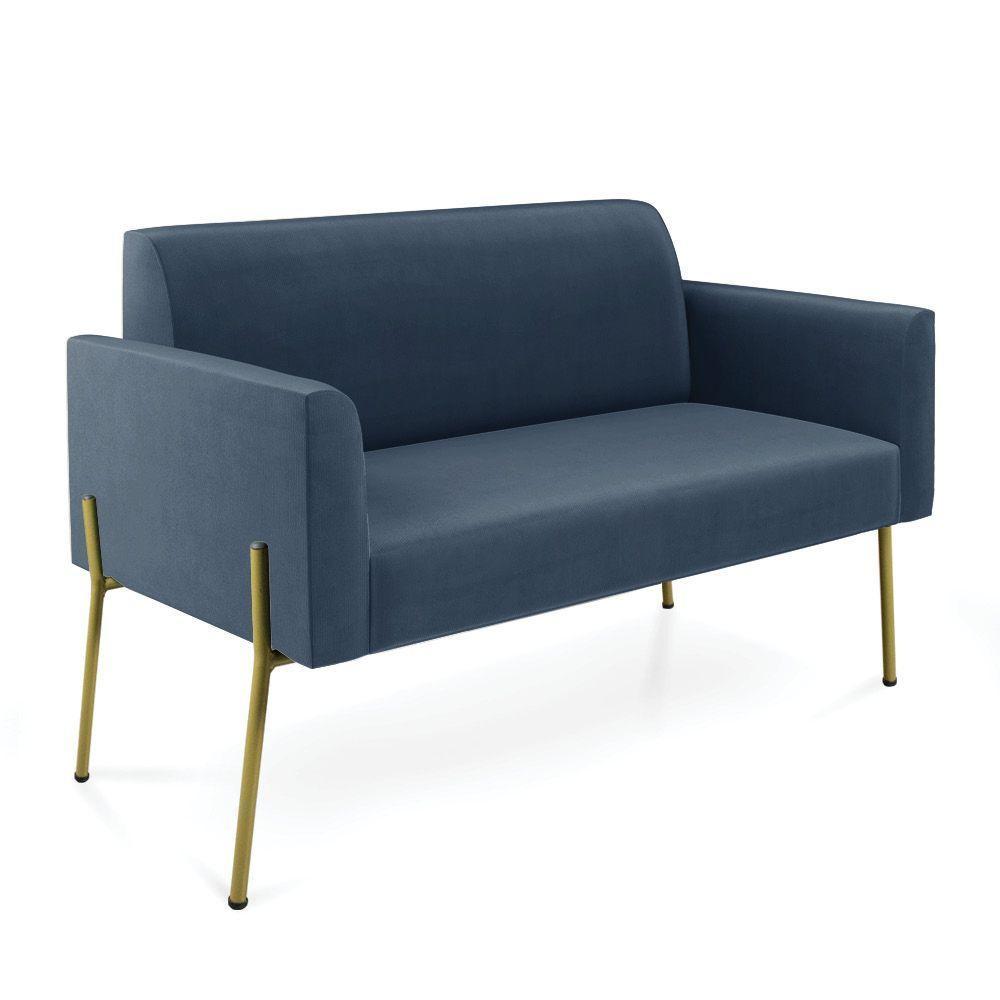 Sofá Namoradeira E 2 Poltronas Pé De Ferro Dourado Marisa Suede Azul Marinho D03 - 4