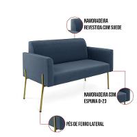Sofá Namoradeira E 2 Poltronas Pé De Ferro Dourado Marisa Suede Azul Marinho D03 - 8