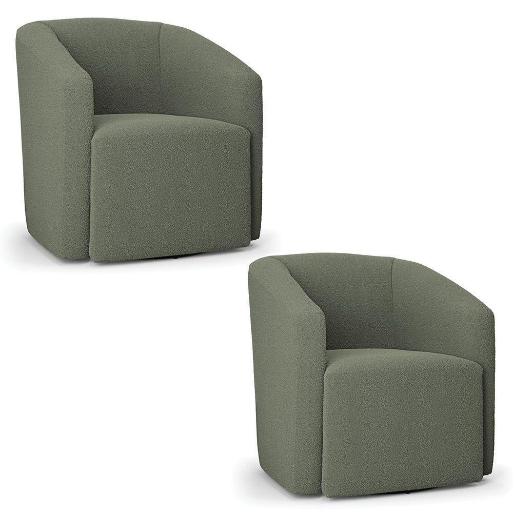 Poltrona Sala De Estar Base Giratória Kit 2 Poltronas Stella Max Bouclê Menta D03 - 1