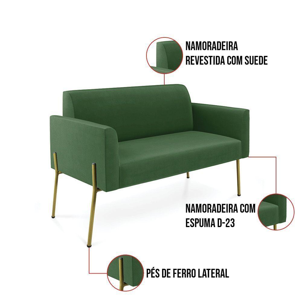 Sofá Namoradeira 2 Lugares Pé De Ferro Dourado Marisa Suede Verde D03 - 4