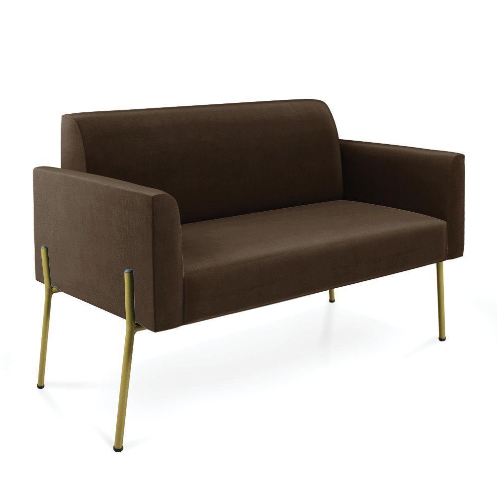Sofá Namoradeira 2 Lugares Pé De Ferro Dourado Marisa Suede Marrom D03 - 1