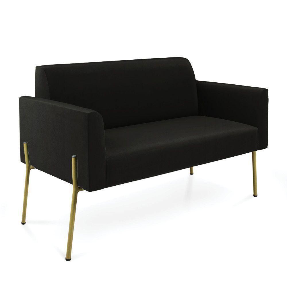 Sofá Namoradeira 2 Lugares Pé De Ferro Dourado Marisa Suede D03 Preto - 1