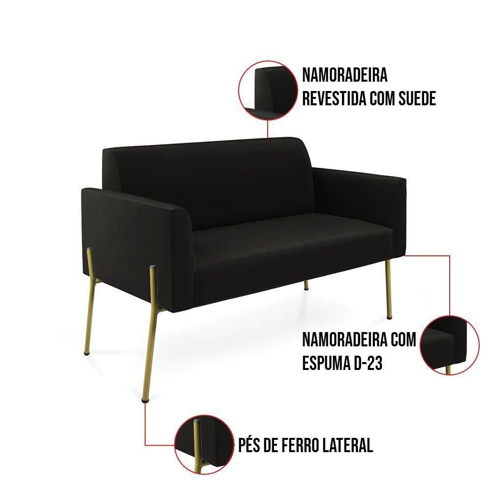 Sofá Namoradeira 2 Lugares Pé De Ferro Dourado Marisa Suede D03 Preto - 4
