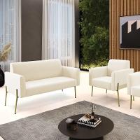 Sofá Namoradeira 2 Lugares Pé De Ferro Dourado Marisa Veludo Bege D03 - 5