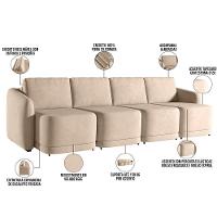 Sofá Cama Para Sala De Estar 5 Lugares 436cm Montserrat K01 Veludo Bege - Lyam Decor - 8