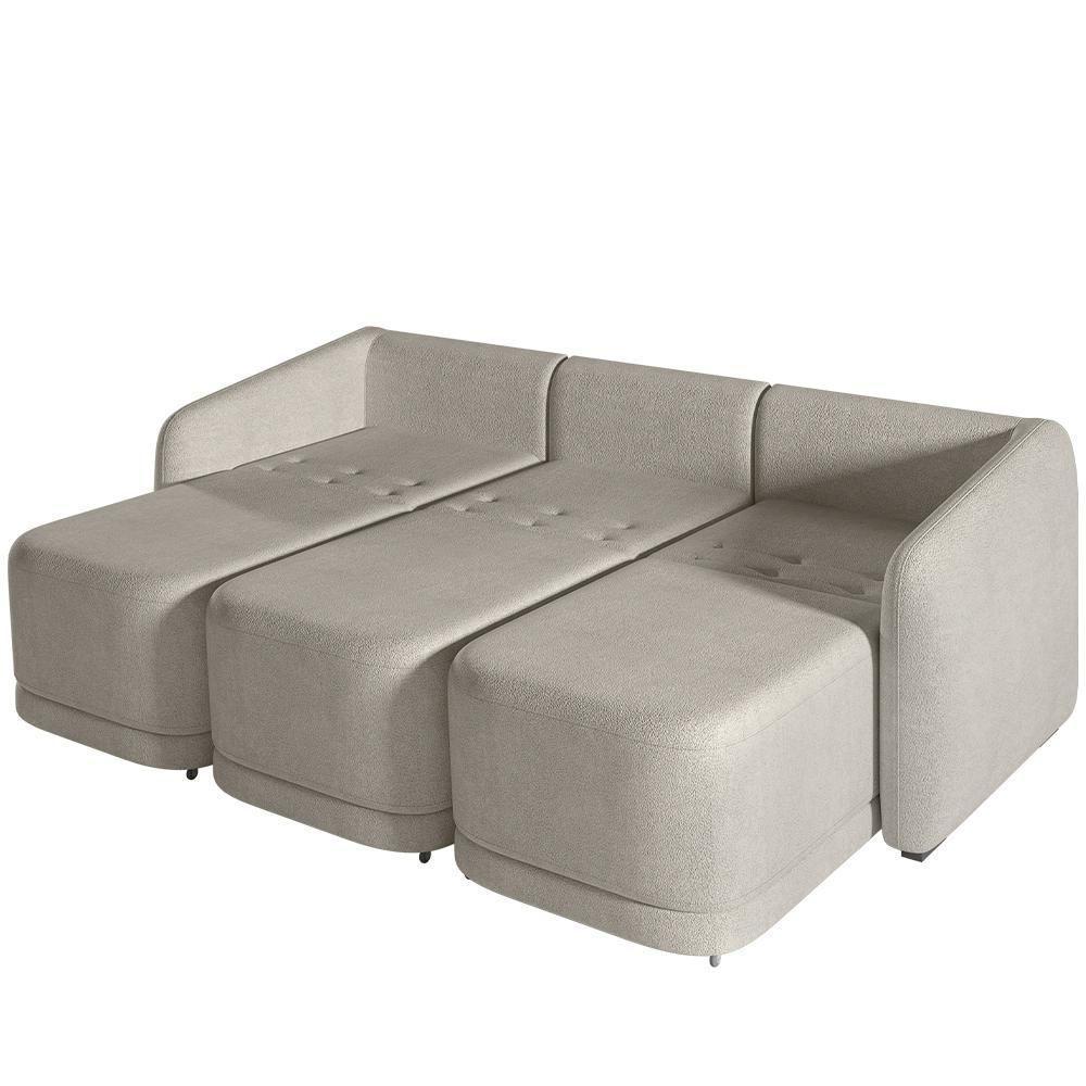 Sofá Cama Para Sala De Estar 3 Lugares 306cm Montserrat K01 Bouclê Bege - Lyam Decor - 3