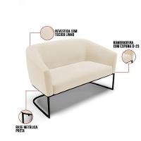 Sofá Namoradeira 2 Lugares Base Industrial Preto Stella Linho D03 - D'rossi Cor A19 Bege - 3
