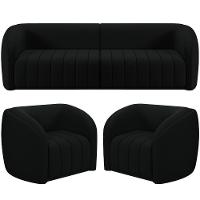 Kit Sofá 4 Lugares Para Sala 292cm Com 02 Poltronas Lazio M03 Veludo Preto - Lyam Decor - 1