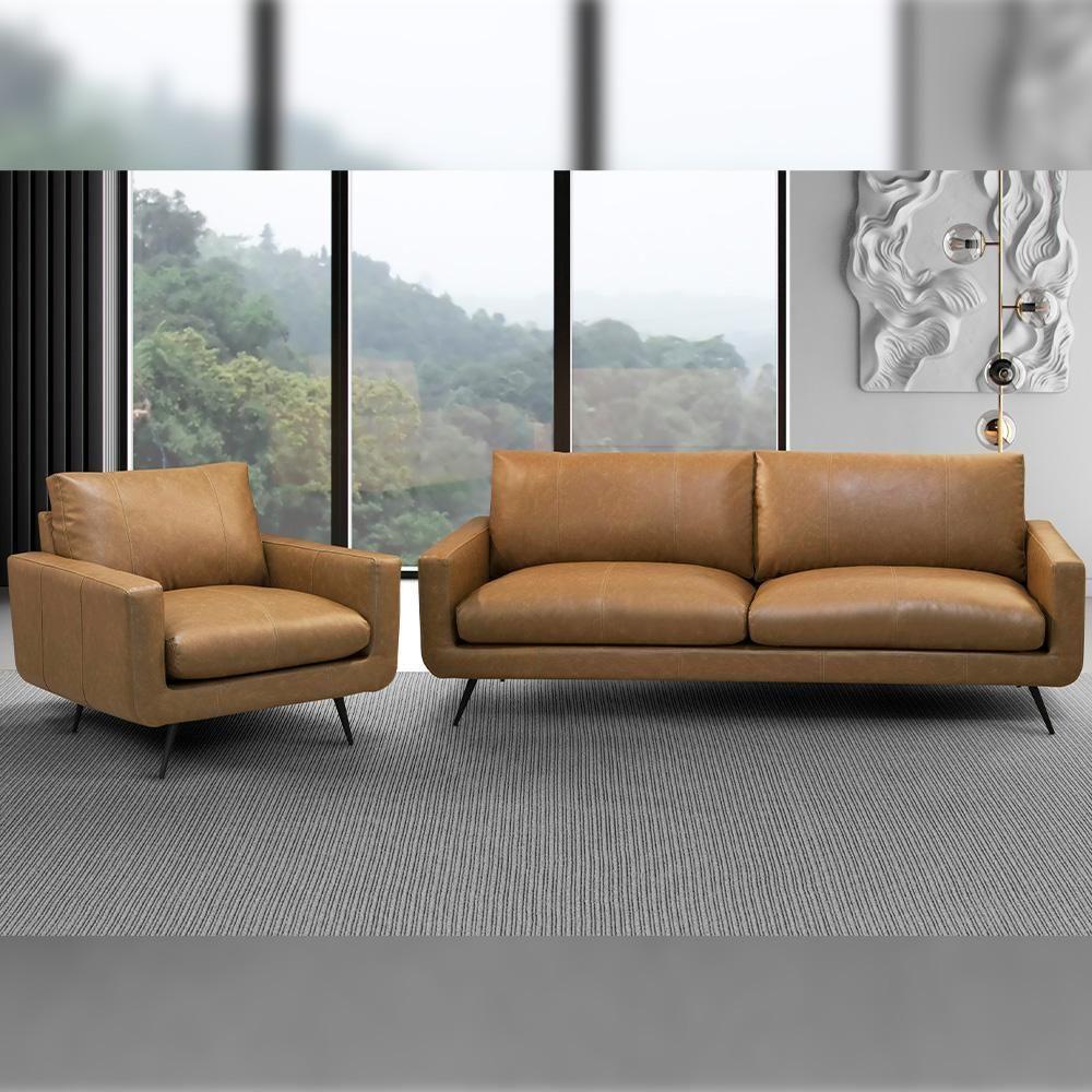 Sofá 3 Lugares Para Sala De Estar Living Industrial 223cm Dijon L06 Couro Camel - Lyam Decor - 6