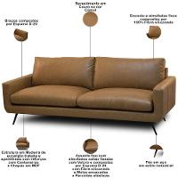 Sofá 3 Lugares Para Sala De Estar Living Industrial 223cm Dijon L06 Couro Camel - Lyam Decor