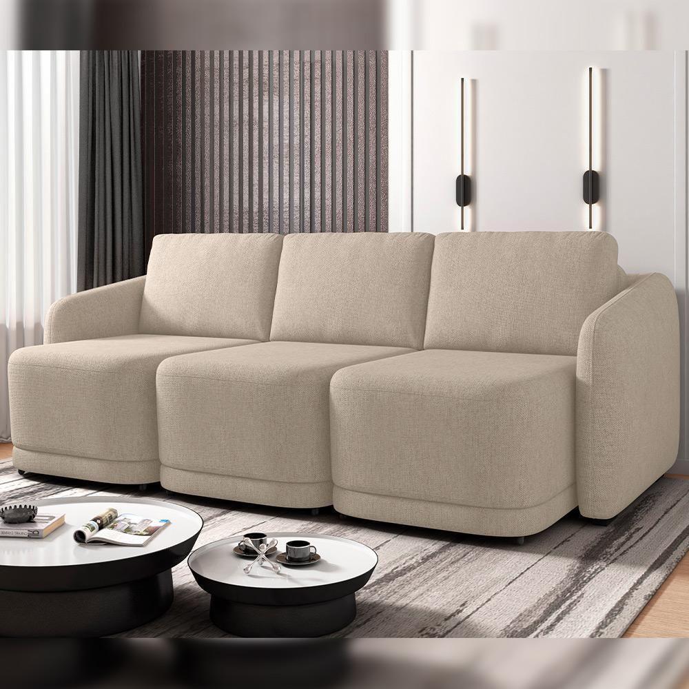 Sofá Cama Para Sala De Estar 3 Lugares 276cm Montserrat K01 Linho Bege - Lyam Decor - 7