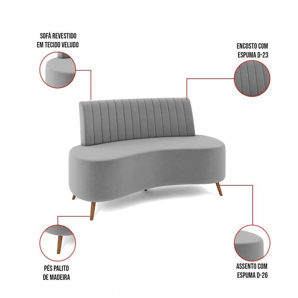 Sofá 2 Lugares Living 160cm Pé Palito Maraú Veludo K01 - D'rossi Cor Cinza - 2