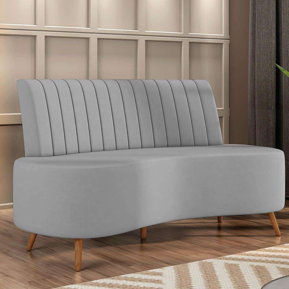 Sofá 2 Lugares Living 160cm Pé Palito Maraú Veludo K01 - D'rossi Cor Cinza - 6