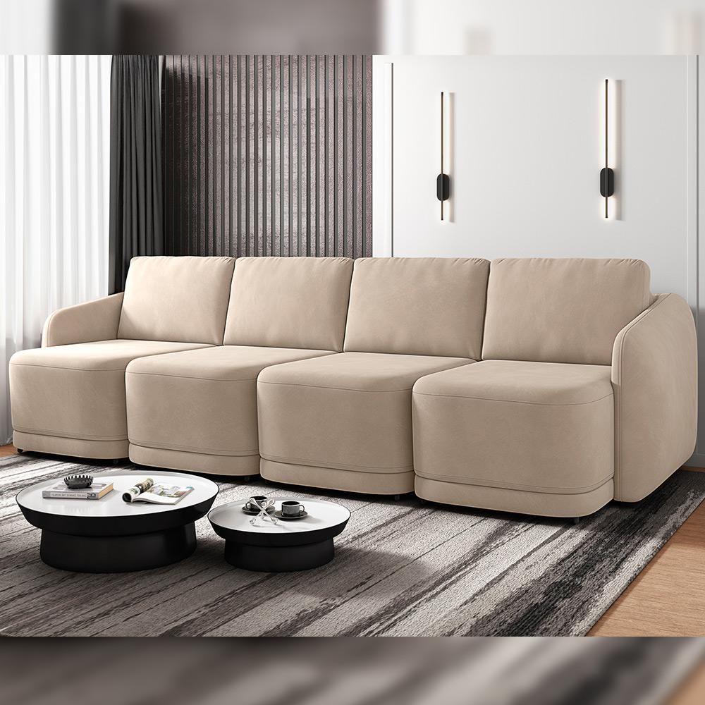 Sofá Cama Para Sala De Estar 4 Lugares 316cm Montserrat K01 Veludo Bege - Lyam Decor - 7