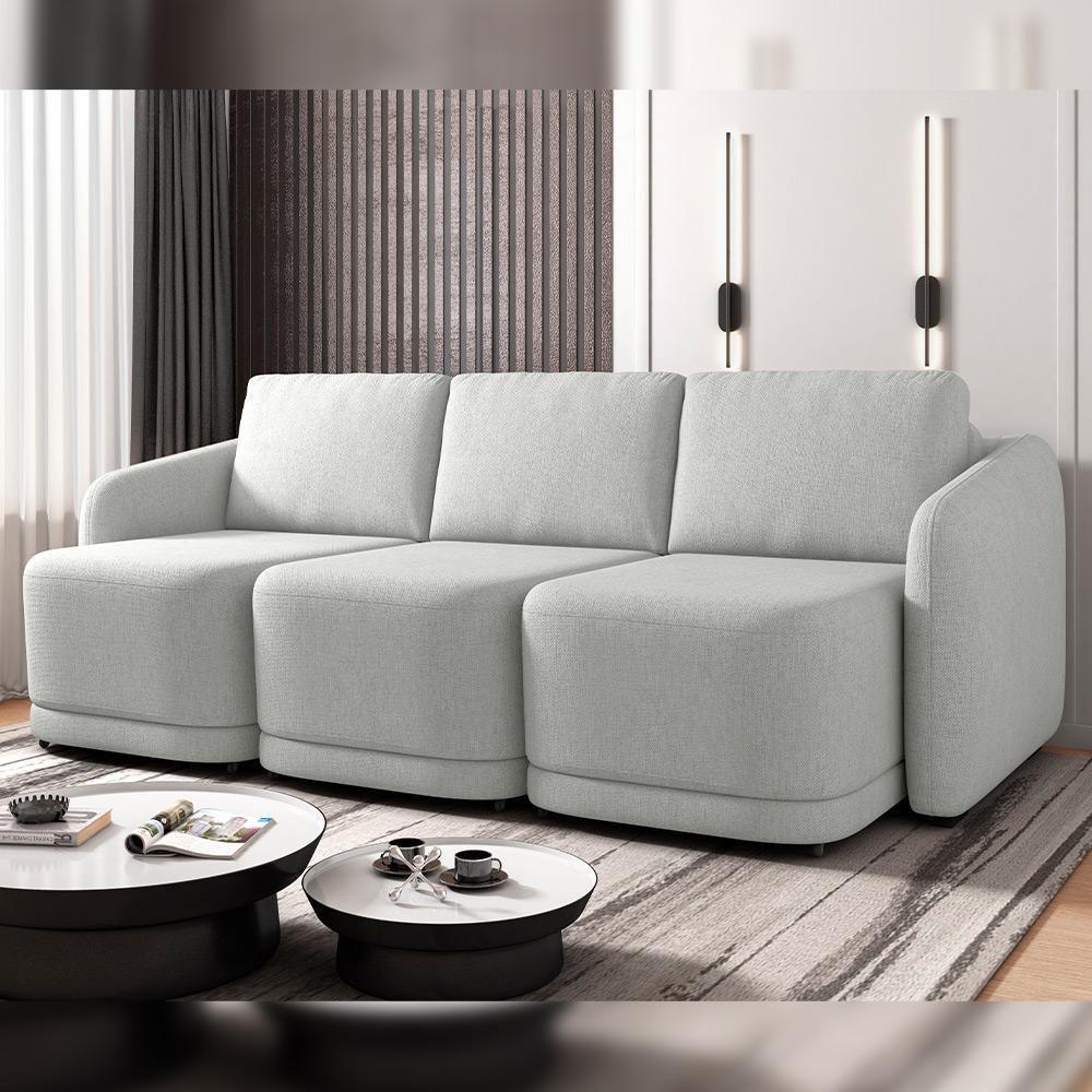 Sofá Cama Para Sala De Estar 3 Lugares 306cm Montserrat K01 Linho Cinza - Lyam Decor - 7
