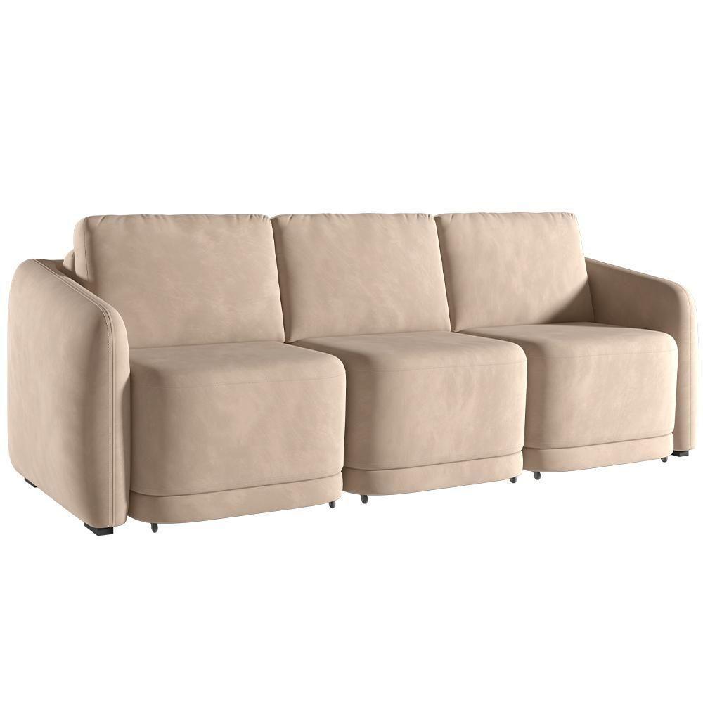 Sofá Cama Para Sala De Estar 3 Lugares 306cm Montserrat K01 Veludo Bege - Lyam Decor - 1