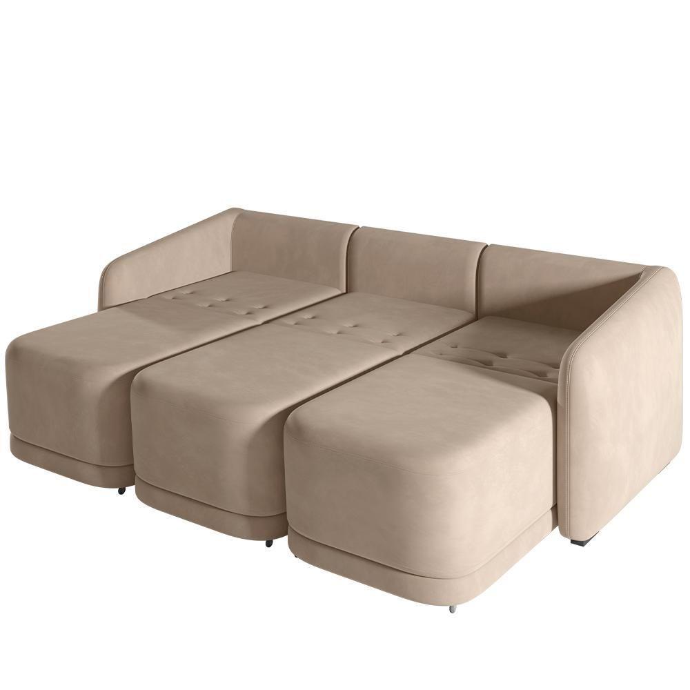 Sofá Cama Para Sala De Estar 3 Lugares 306cm Montserrat K01 Veludo Bege - Lyam Decor - 3