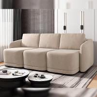 Sofá Cama Para Sala De Estar 3 Lugares 306cm Montserrat K01 Veludo Bege - Lyam Decor - 7