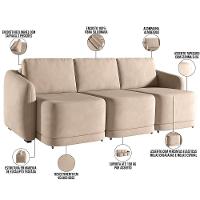 Sofá Cama Para Sala De Estar 3 Lugares 306cm Montserrat K01 Veludo Bege - Lyam Decor - 8