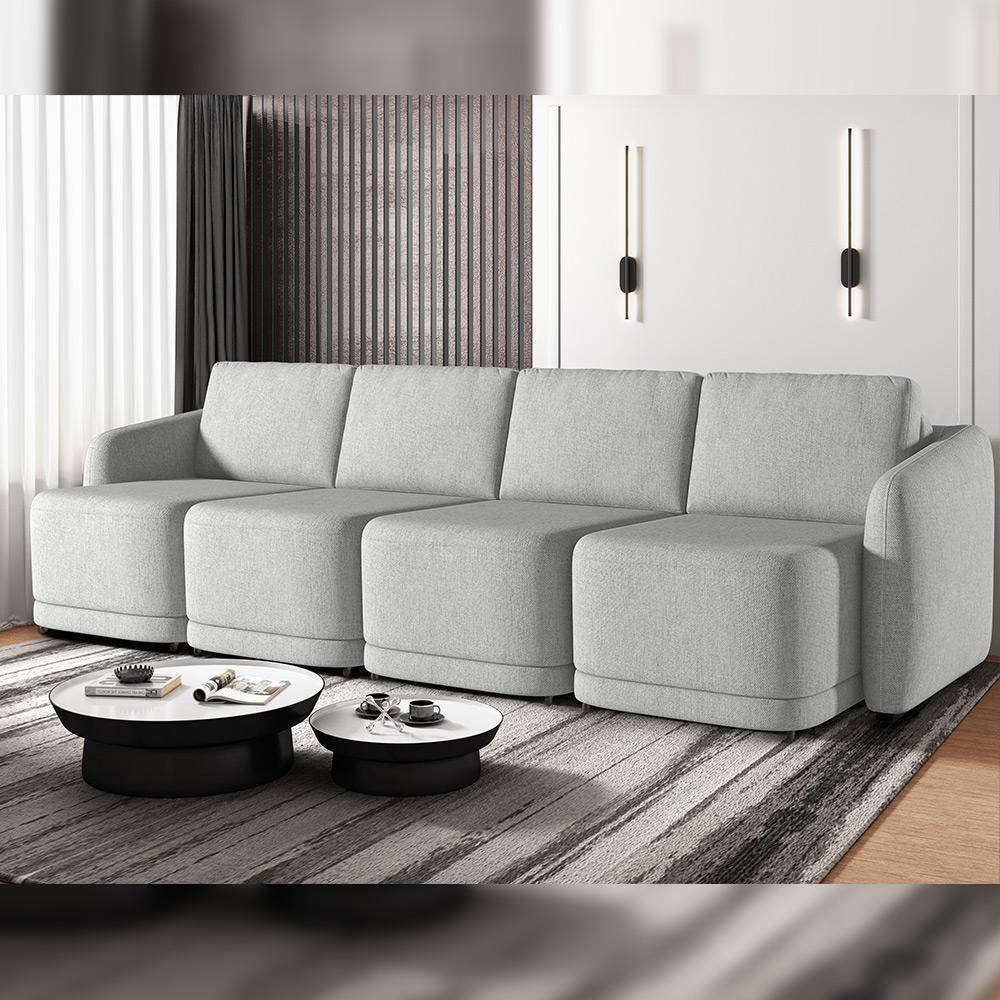 Sofá Cama Para Sala De Estar 4 Lugares 396cm Montserrat K01 Linho Cinza - Lyam Decor - 7