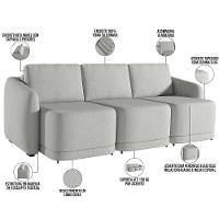 Sofá Cama Para Sala De Estar 3 Lugares 276cm Montserrat K01 Linho Cinza - Lyam Decor - 8