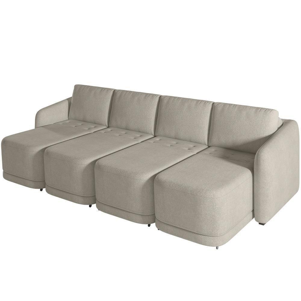 Sofá Cama Para Sala De Estar 4 Lugares 356cm Montserrat K01 Bouclê Bege - Lyam Decor - 3