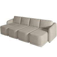 Sofá Cama Para Sala De Estar 4 Lugares 356cm Montserrat K01 Bouclê Bege - Lyam Decor - 3