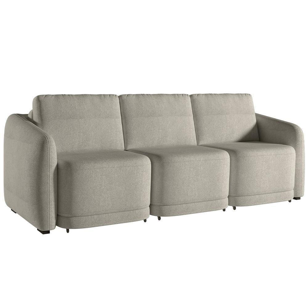 Sofá Cama Para Sala De Estar 3 Lugares 276cm Montserrat K01 Bouclê Bege - Lyam Decor - 1