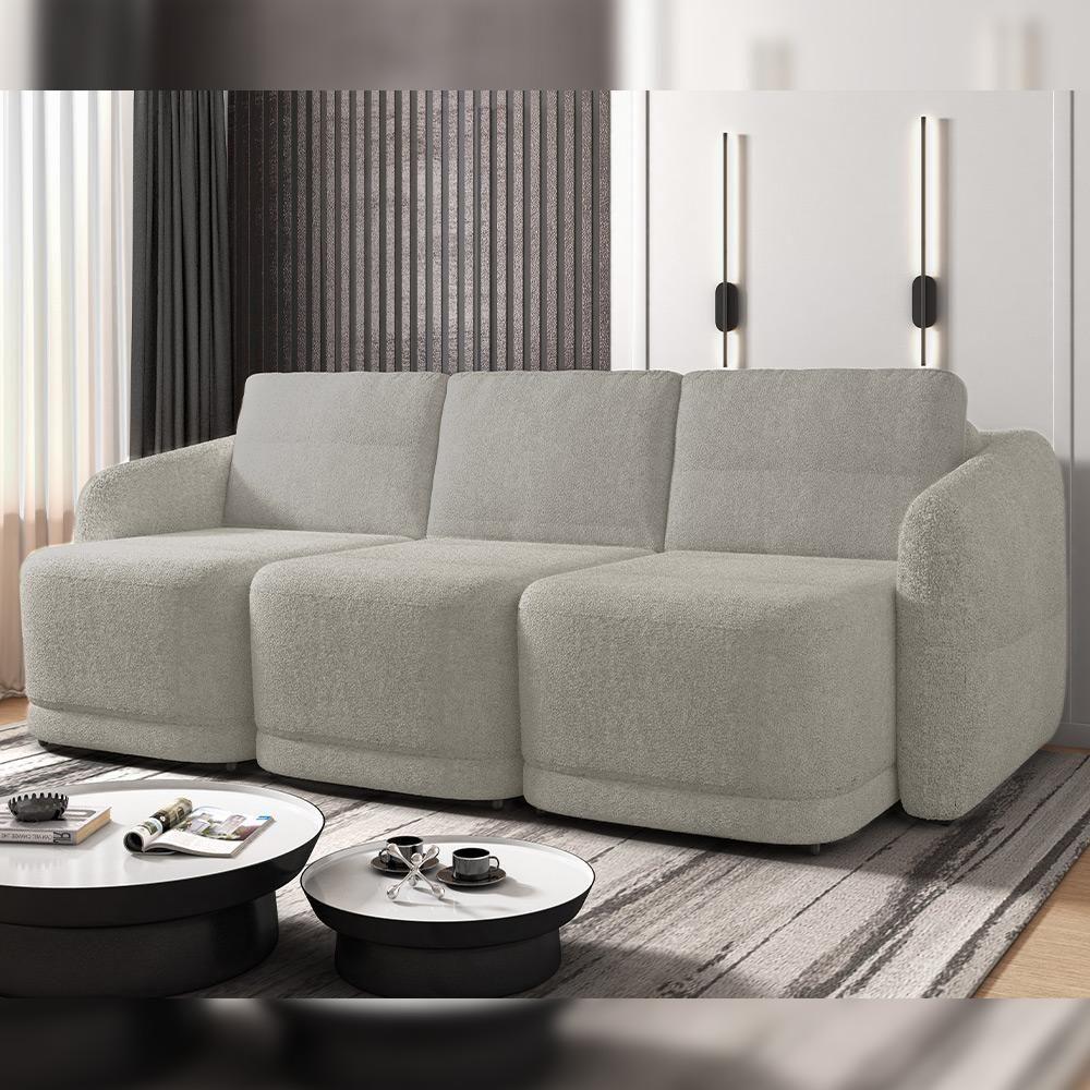 Sofá Cama Para Sala De Estar 3 Lugares 276cm Montserrat K01 Bouclê Bege - Lyam Decor - 7