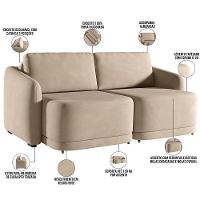 Sofá Cama Para Sala De Estar 2 Lugares 196cm Montserrat K01 Veludo Bege - Lyam Decor - 8