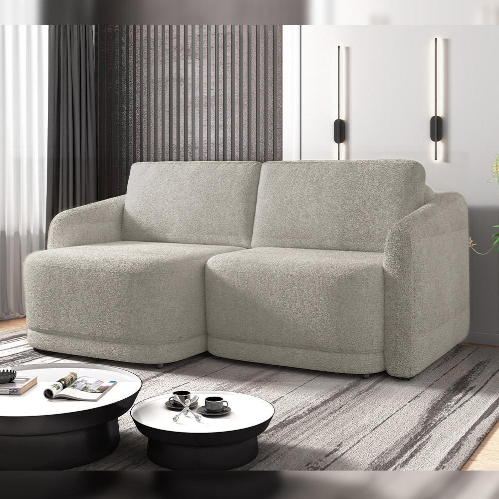 Sofá Cama Para Sala De Estar 3 Lugares 236cm Montserrat K01 Bouclê Bege - Lyam Decor - 7