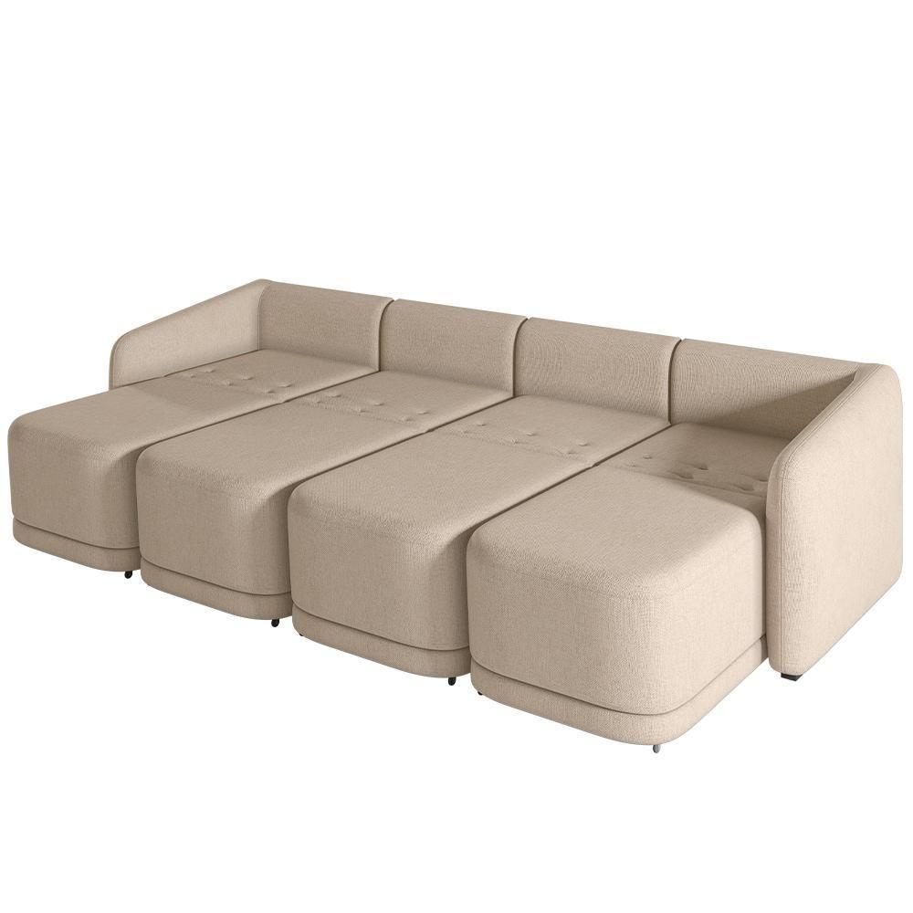 Sofá Cama Para Sala De Estar 4 Lugares 356cm Montserrat K01 Linho Bege - Lyam Decor - 3