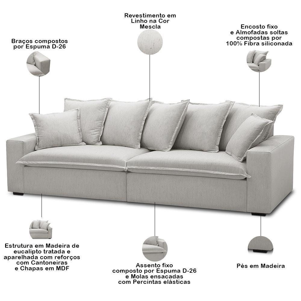 Sofá 4 Lugares Para Sala De Estar Living 280cm Arbane L06 Linho Mescla - Lyam Decor - 3