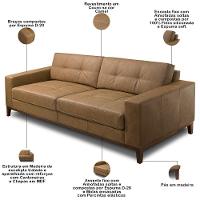 Sofá 3 Lugares Para Sala De Estar Living 240cm Cadore L06 Couro Camel - Lyam Decor - 5
