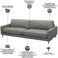 Sofá 3 Lugares Para Sala Living Industrial 270cm ávila L06 Couro Cinza Claro - Lyam Decor - 7