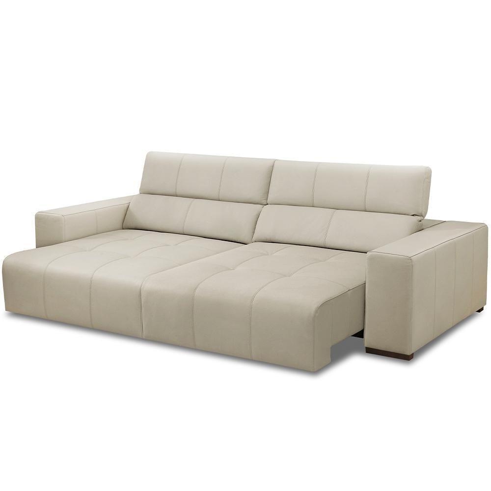 Sofá Retrátil Reclinável Para Sala 3 Lugares 230cm Bari L06 Couro Off White - Lyam Decor - 1